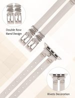 Wearlizer Leather Bands Compatible with Apple Watch Band 38mm 40mm 41mm 42mm 44mm 45mm 49mm(Ultra) Women, Double-Row Design with Rivets Decoration Stylish Strap for iWatch Series 8 SE 7 6 5 4 3 2 1 - Image 2